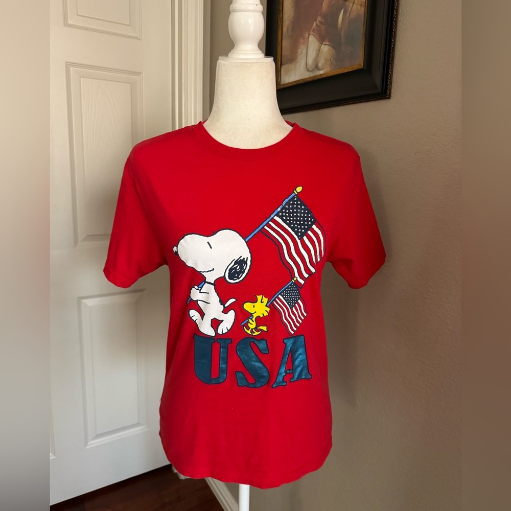 Peanuts Snoopy Red T-Shirt Unisex Patriotic Sz XS